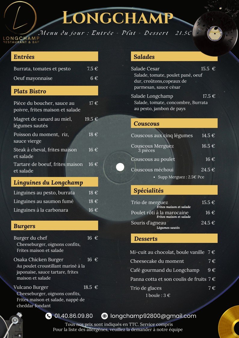 Le Longchamp menu 1