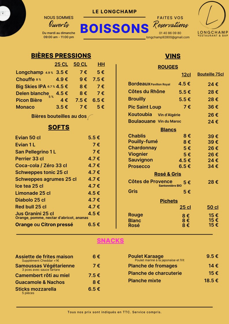 Le Longchamp menu 2