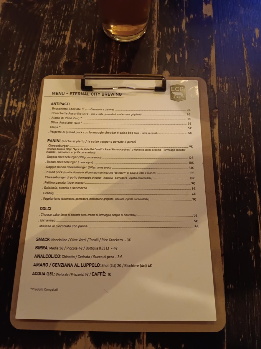 ECB - Eternal City Brewing menu 1