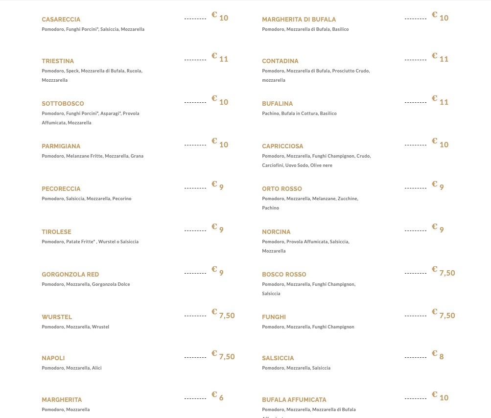 Parco dei Pini menu 1