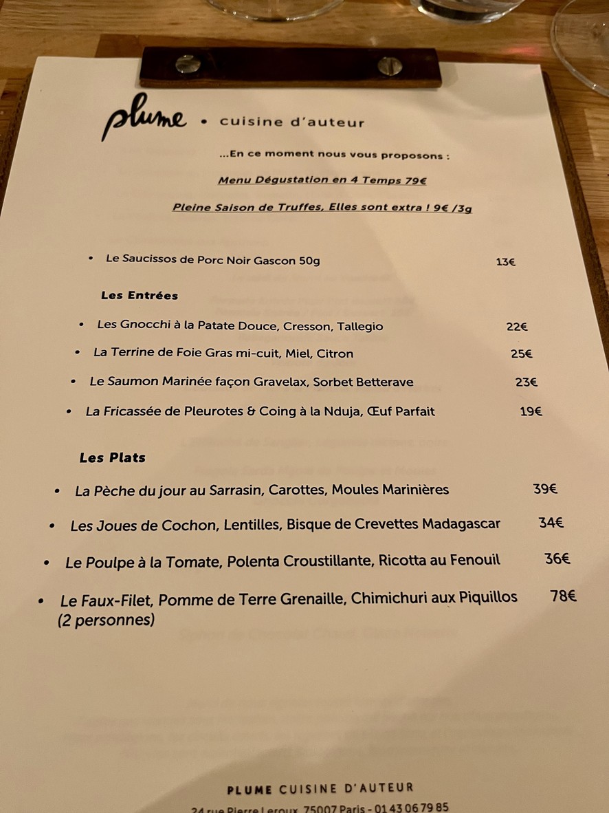 PLUME menu 1