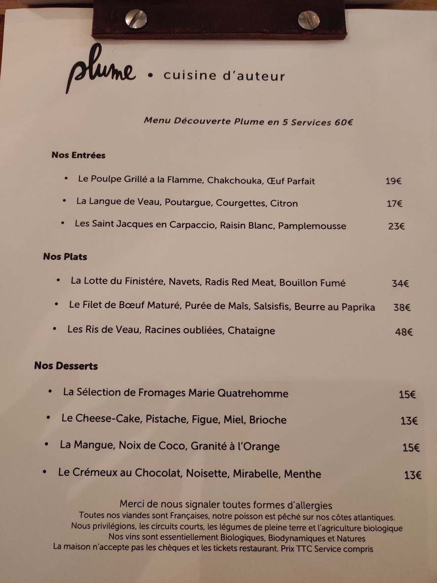 PLUME menu 2