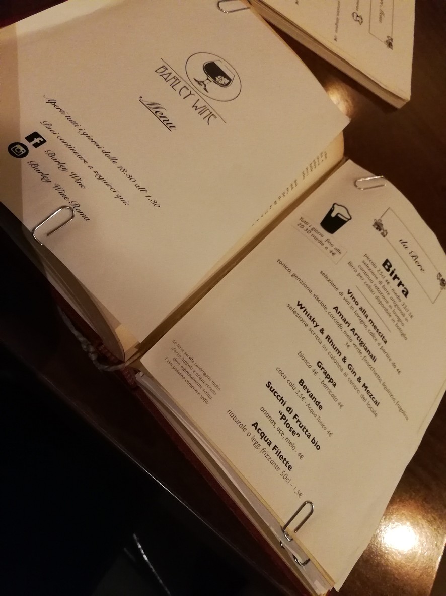 Barley Wine menu 1
