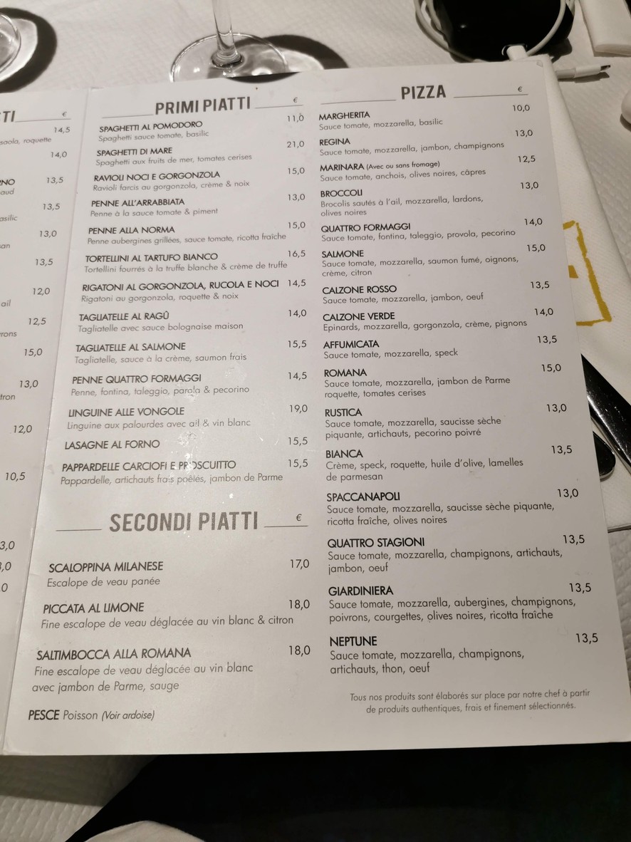 Brunello Restaurant Italien Pantin menu 1