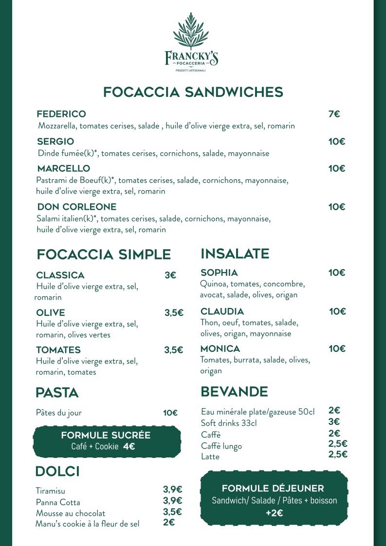 Francky's Focaccia menu 1