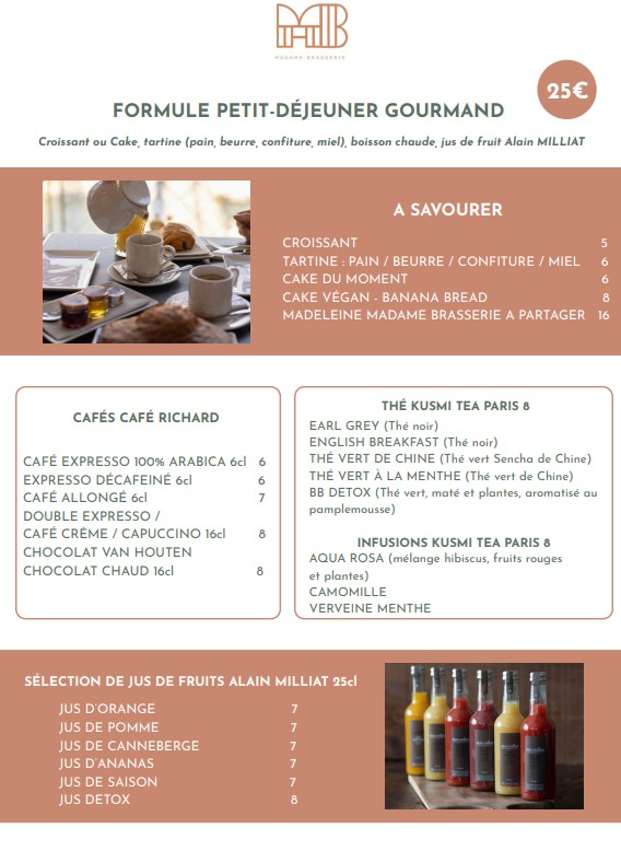 Madame Brasserie - Tour Eiffel menu 1