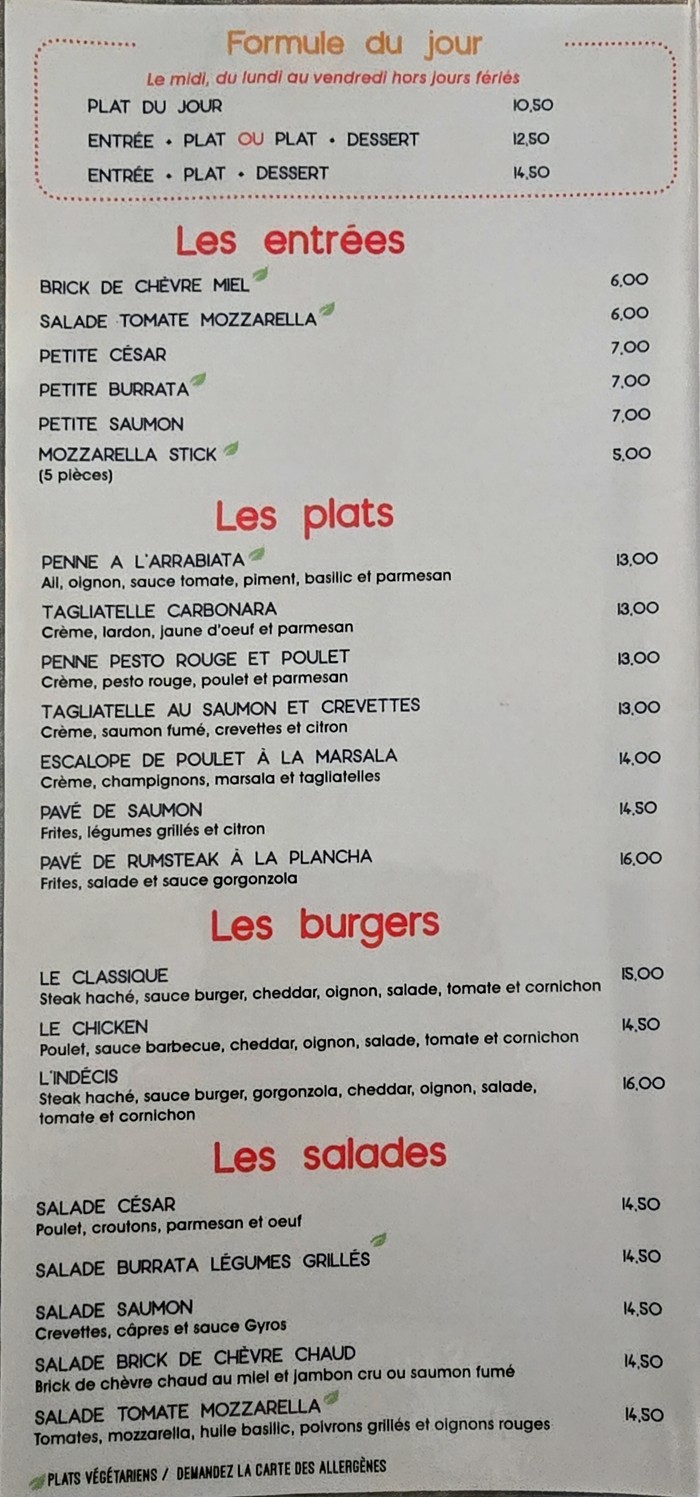 Les Indécis menu 1