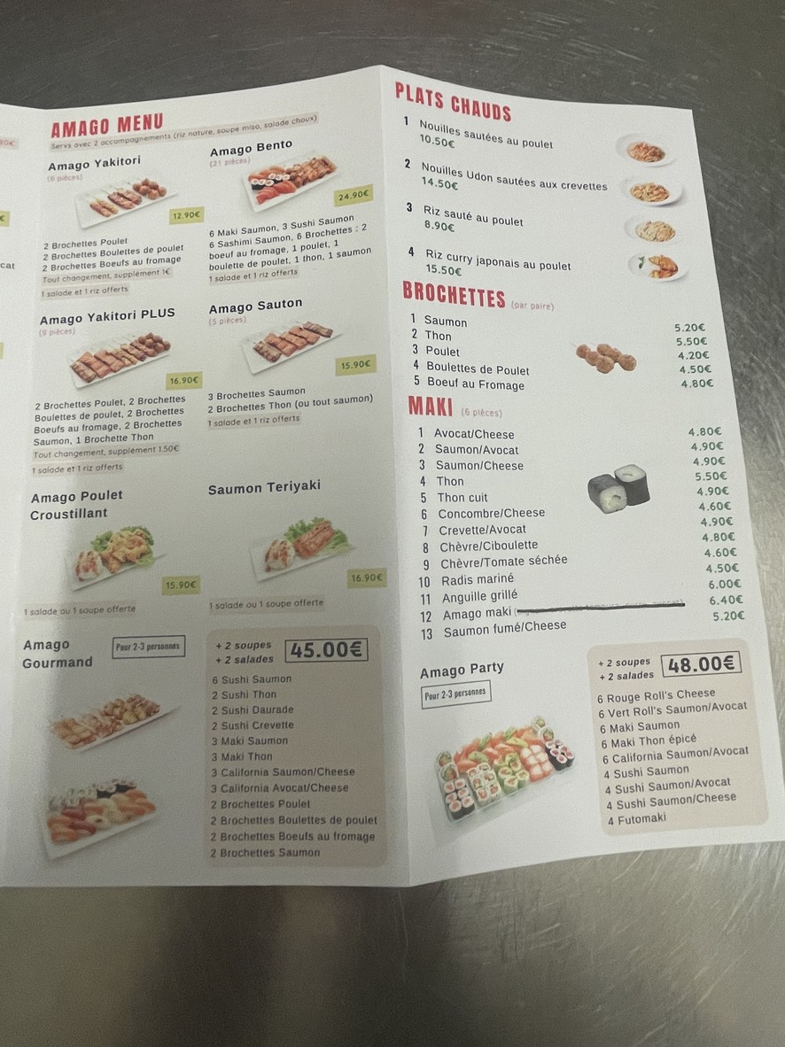 Amago Sushi menu 2