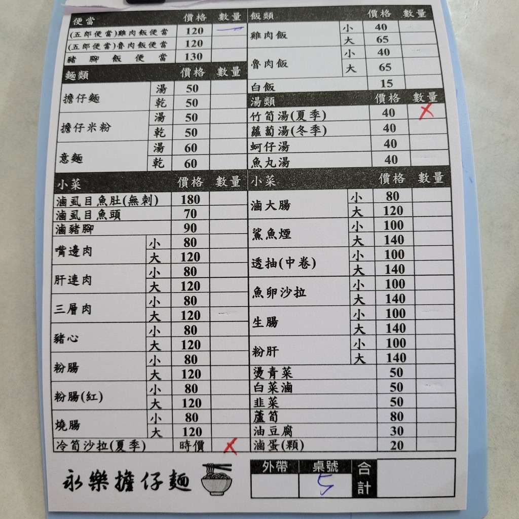 Yǒnglè qīngzhōu xiǎocài/dànzǎi miàn menu 1