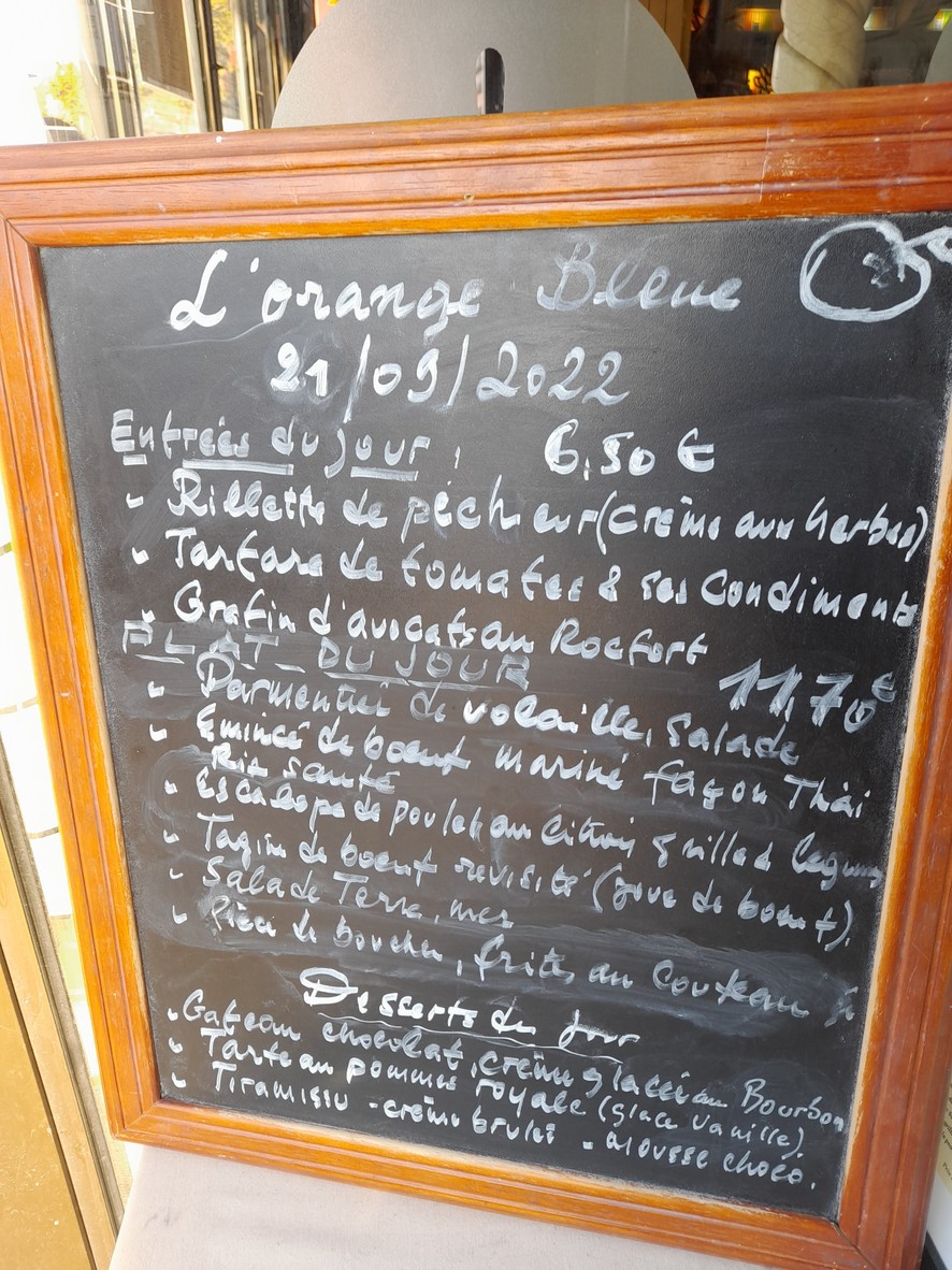 L'Orange Bleue menu 1