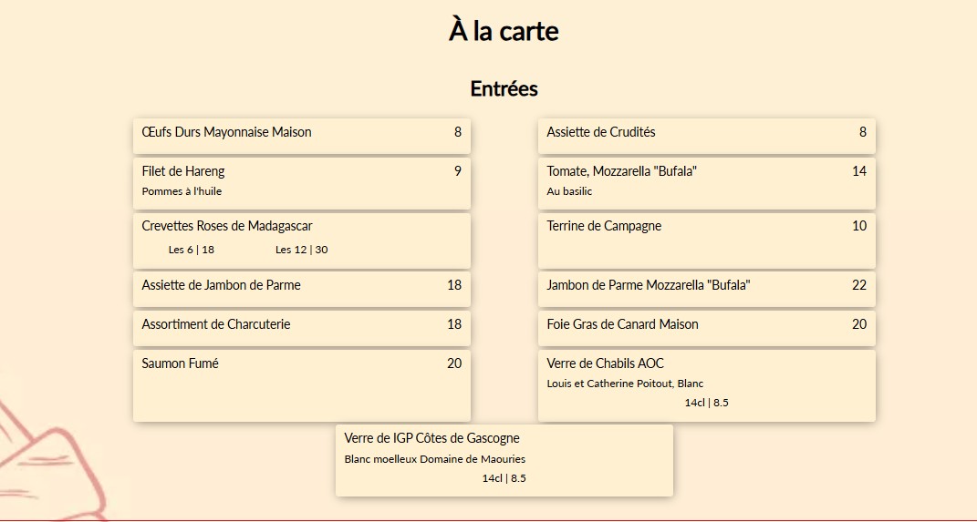 Pub Kléber menu 1