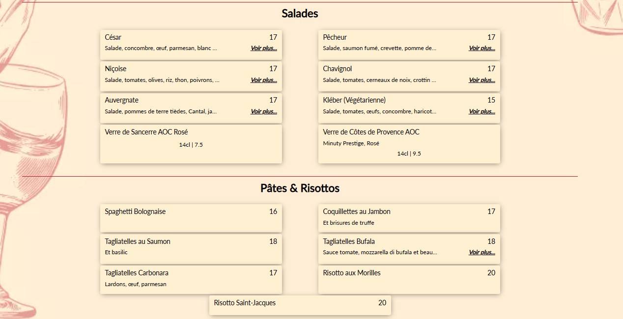Pub Kléber menu 2