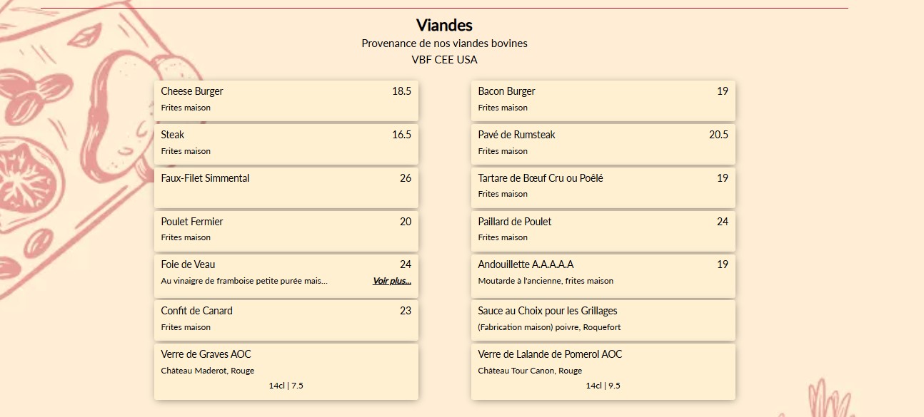 Pub Kléber menu 3