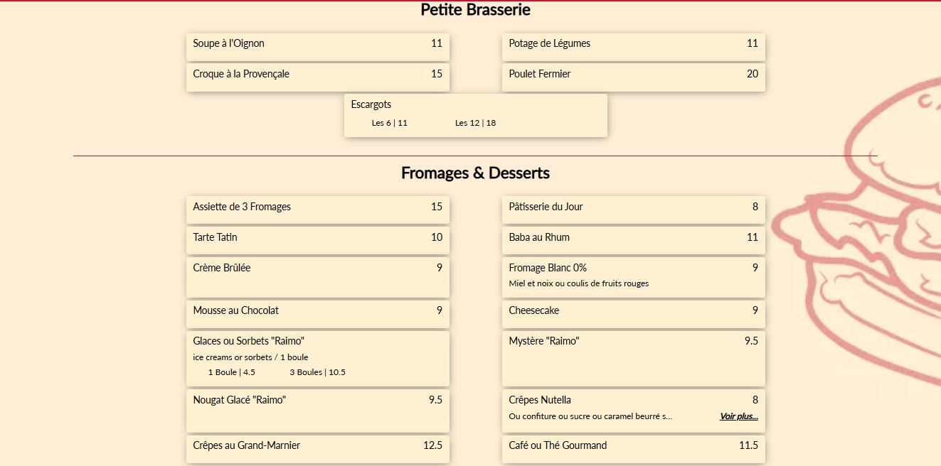 Pub Kléber menu 4