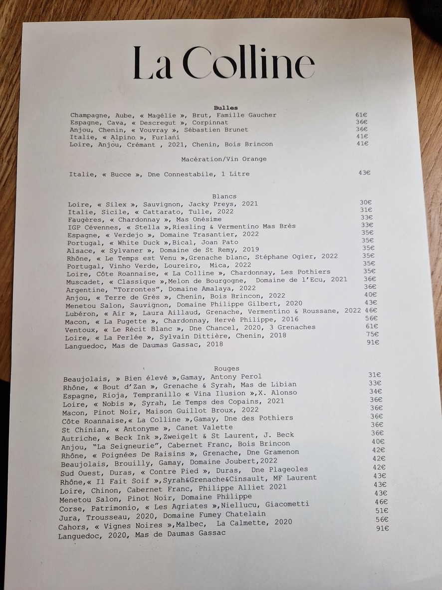 Restaurant La Colline menu 2
