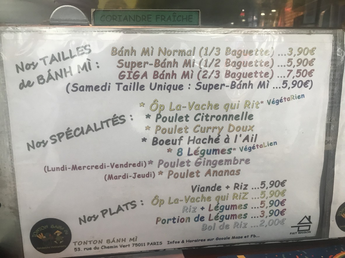 Tonton Banh Mi Sandwicherie Vietnamienne menu 2