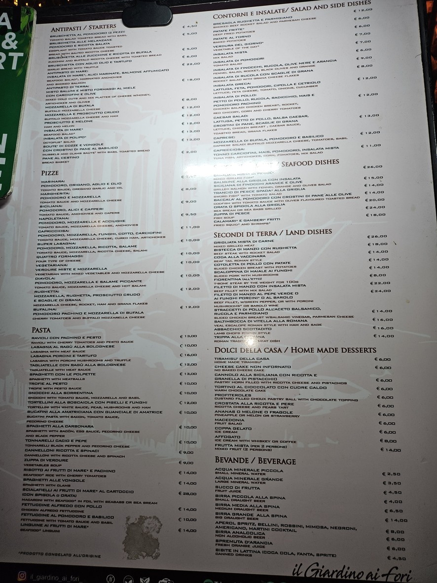 Il Giardino ai Fori menu 1