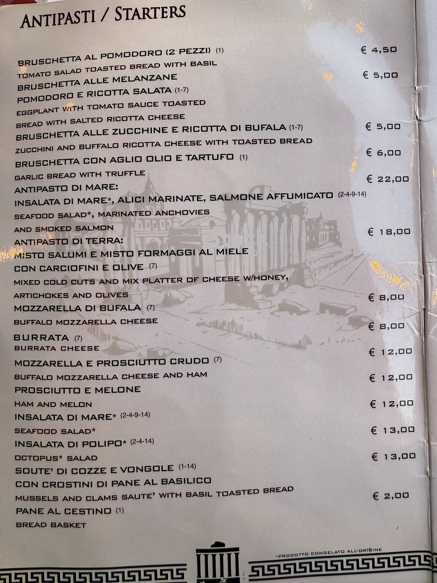 Il Giardino ai Fori menu 2