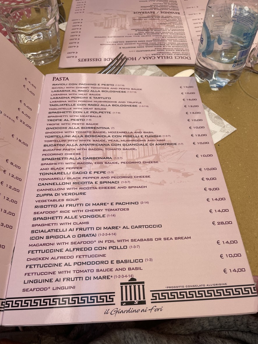 Il Giardino ai Fori menu 3