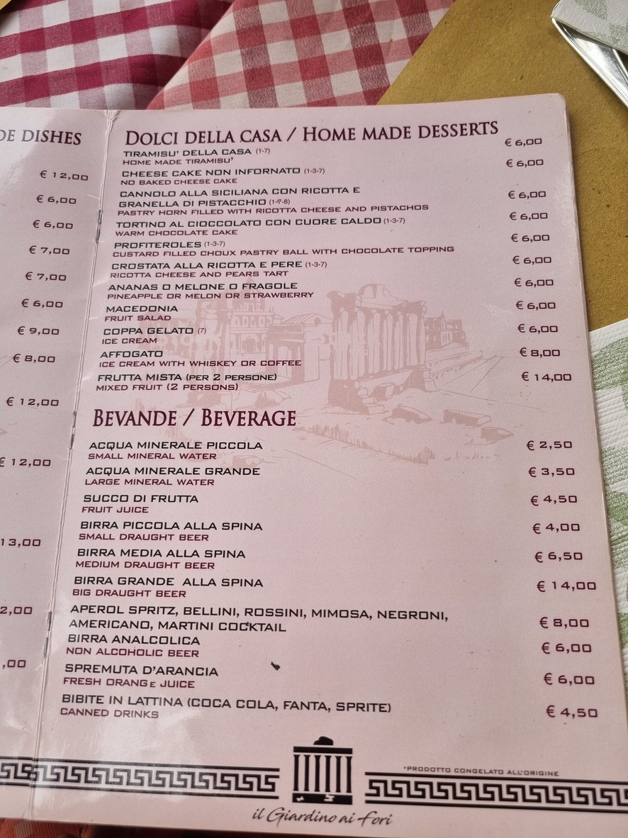 Il Giardino ai Fori menu 5