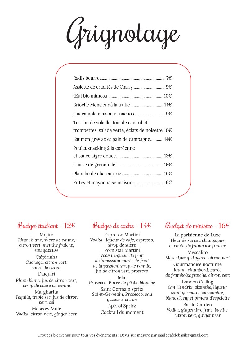 Le Basile menu 2