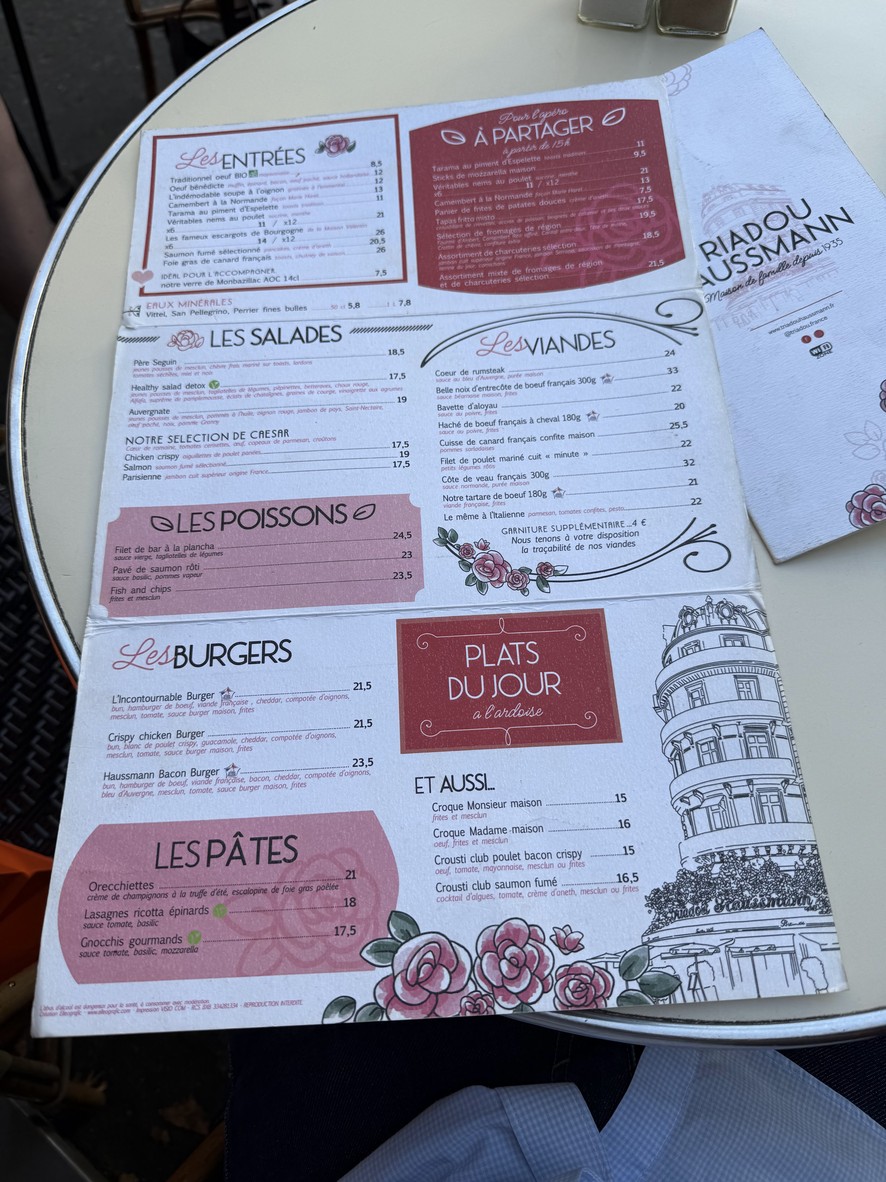 Triadou Haussmann menu 1