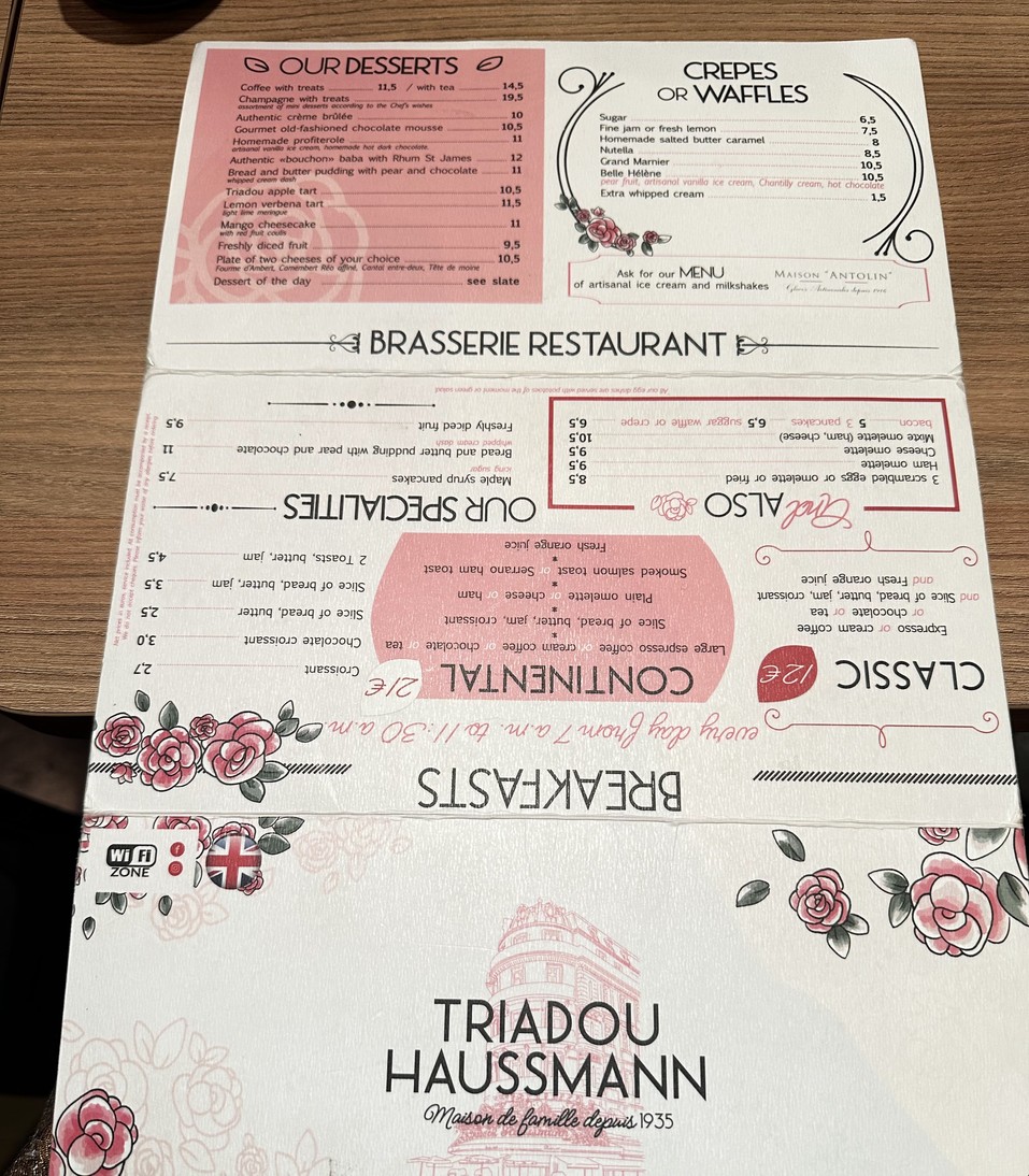 Triadou Haussmann menu 2