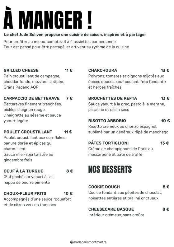 Restaurant Marla Paris menu 2