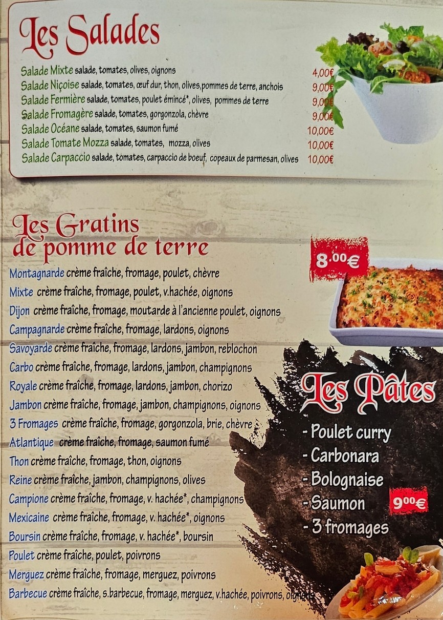 Pizza Au feu de bois menu 1