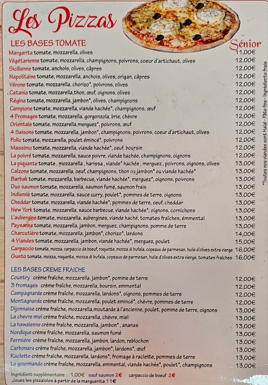 Pizza Au feu de bois menu 2