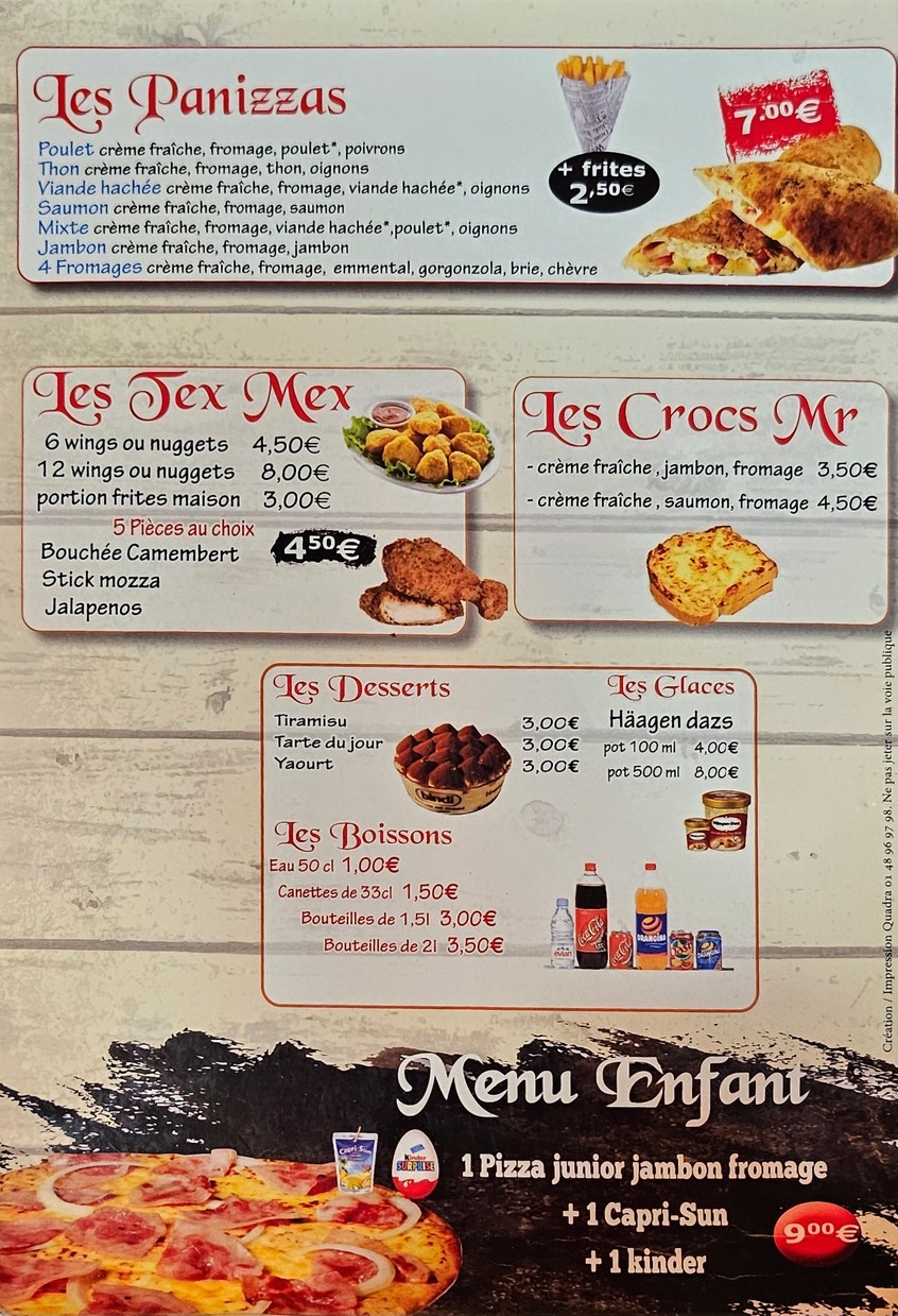 Pizza Au feu de bois menu 3