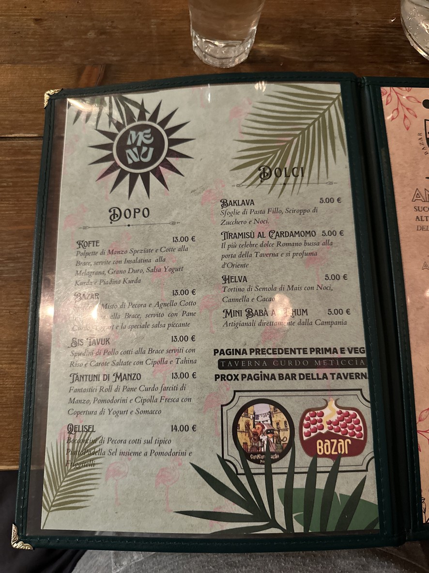 Bazar Taverna Curdo Meticcia menu 2