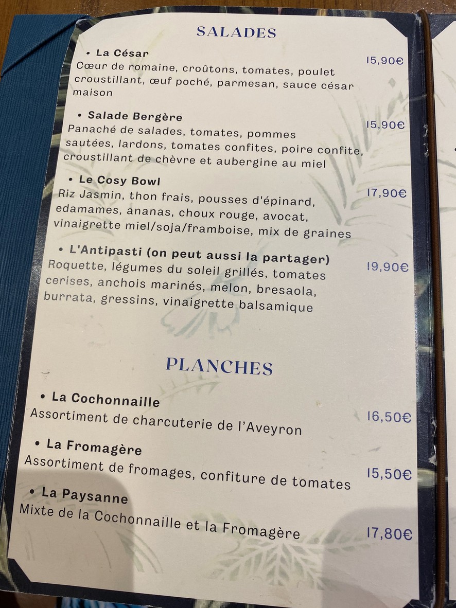 LE COSY PICPUS menu 2