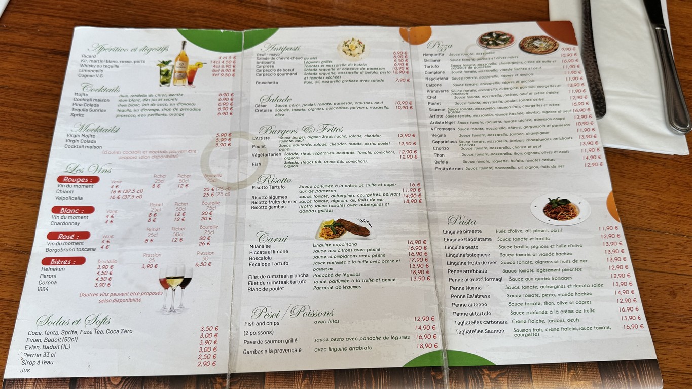Restaurante L'Artiste menu 1