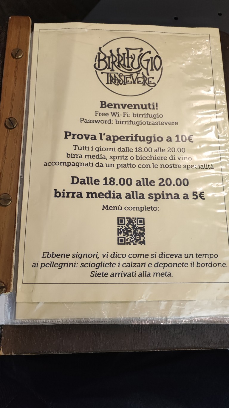 Birrifugio Trastevere menu 1
