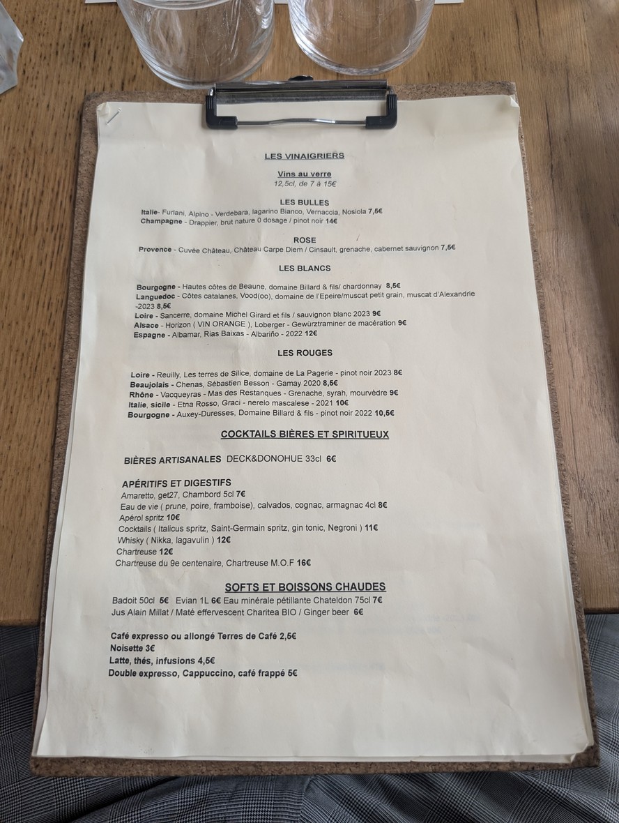 Les Vinaigriers menu 2