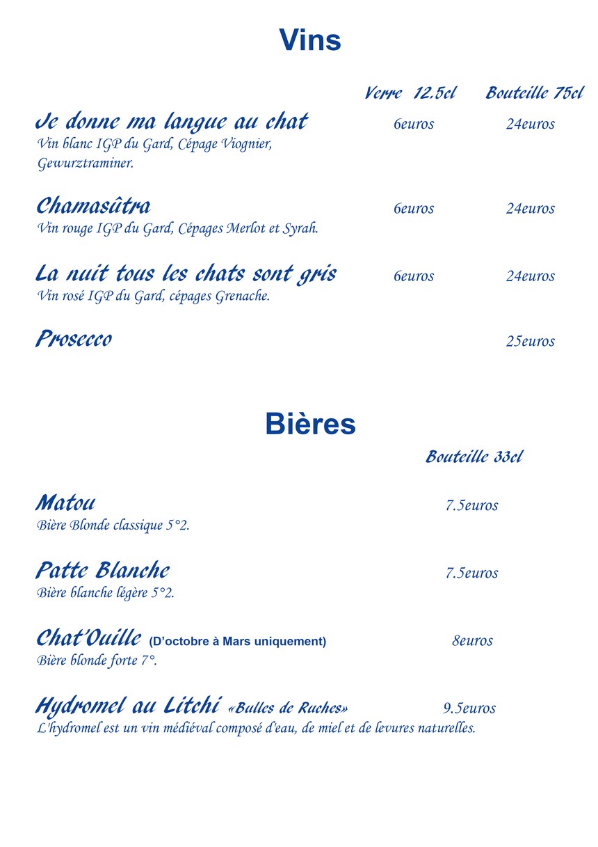 Le Café des Chats menu 3