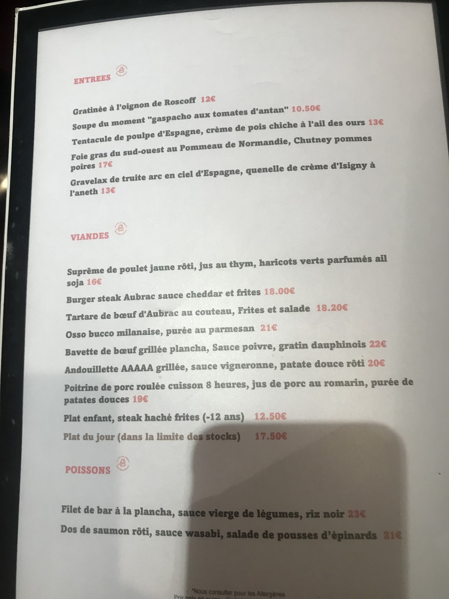 Le Restaurant du Rond Point menu 1