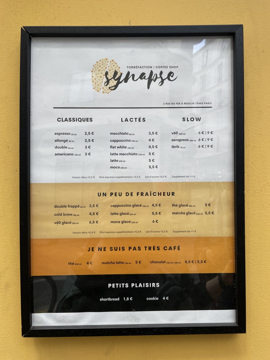 Synapse Torréfaction menu 1