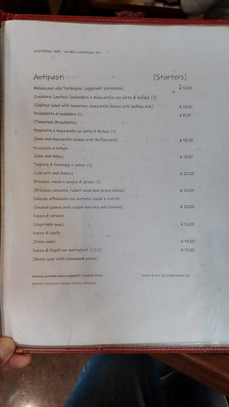 Universal Bar Pizzeria menu 2