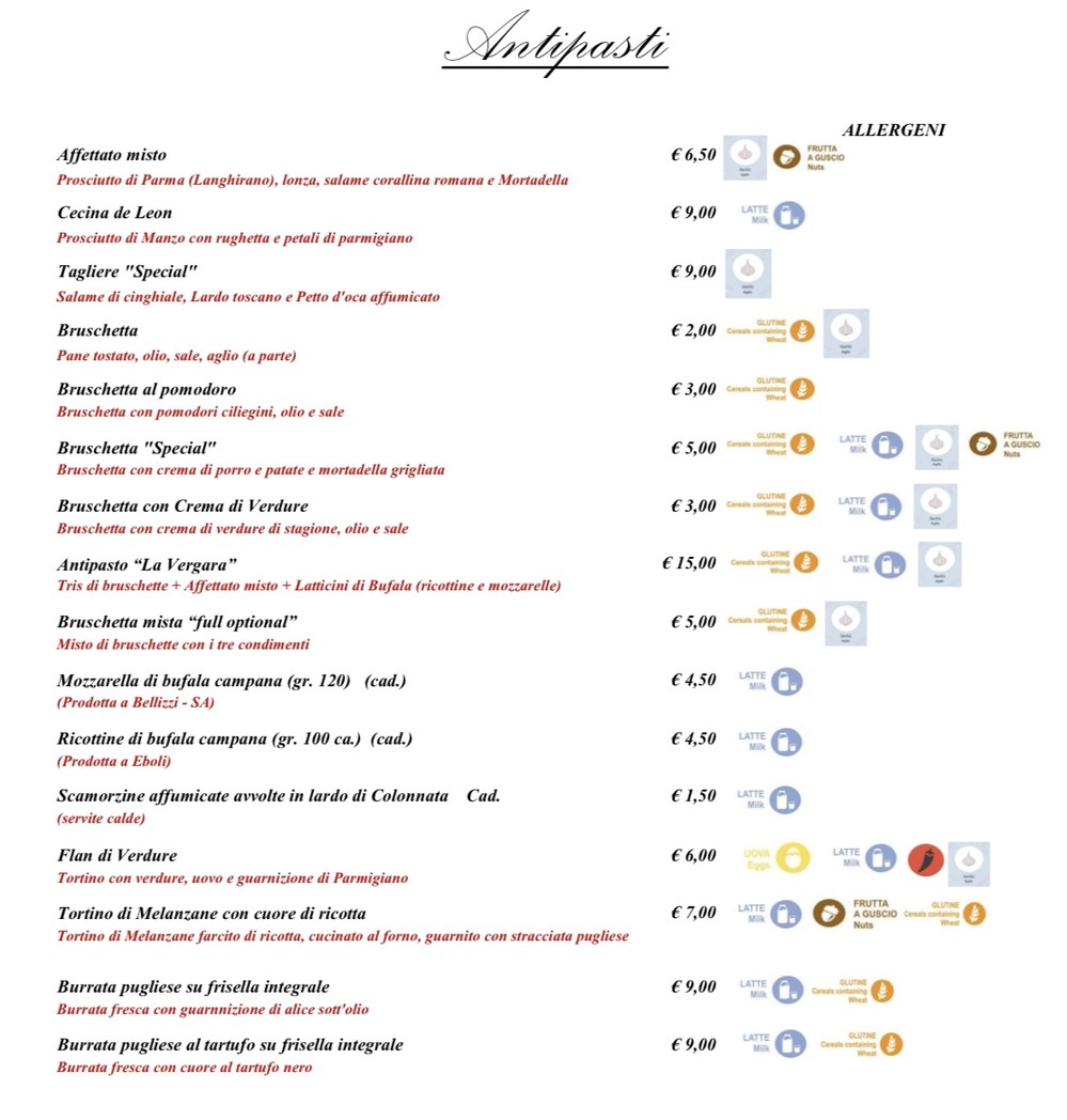 La Vergara menu 1