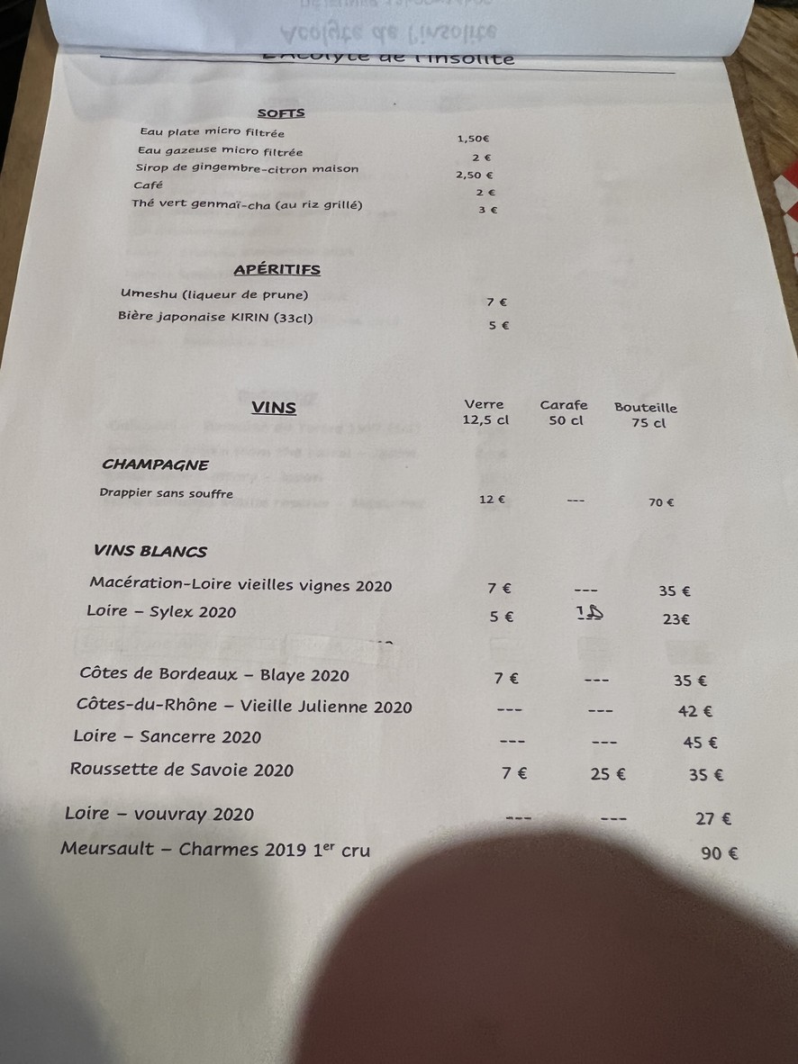 L'Acolyte de l'Insolite menu 3