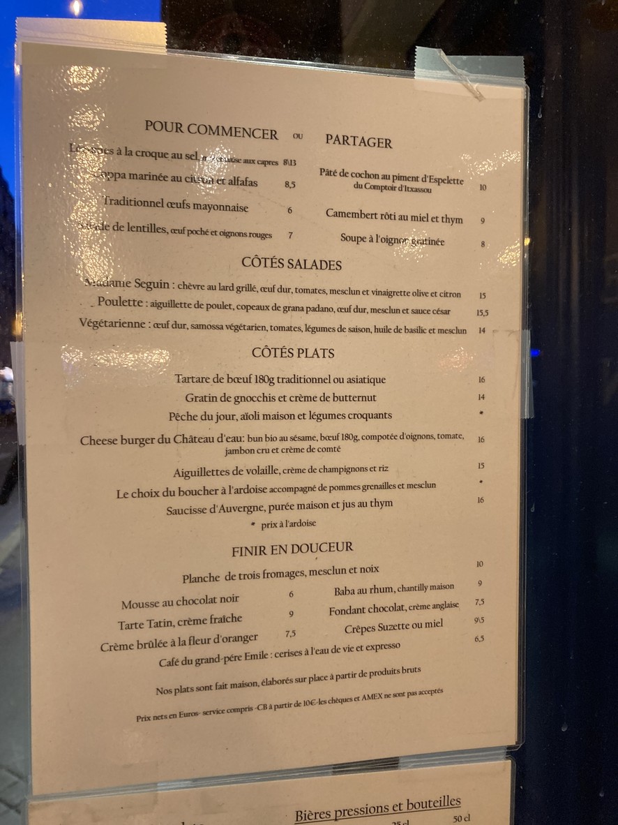 Le Petit Château d'Eau menu 2