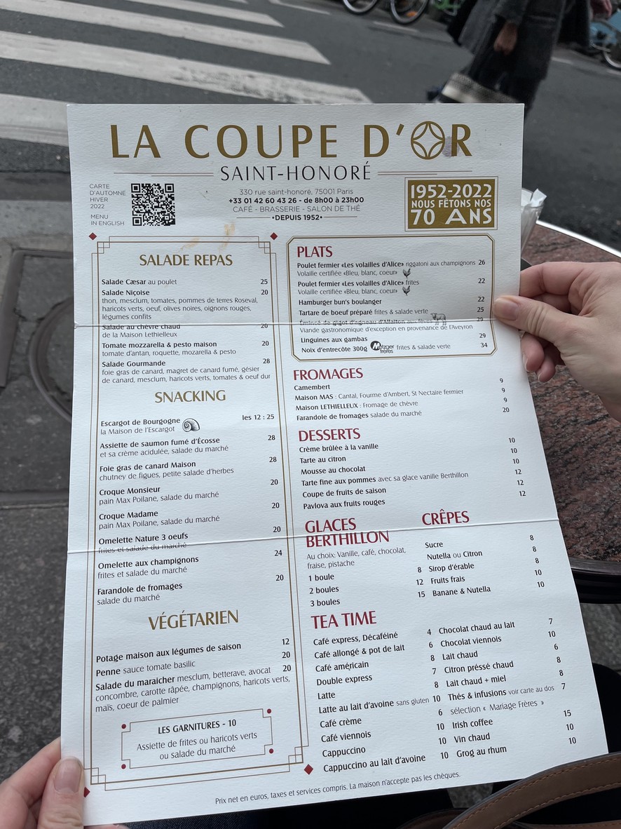 La Coupe d'Or menu 1
