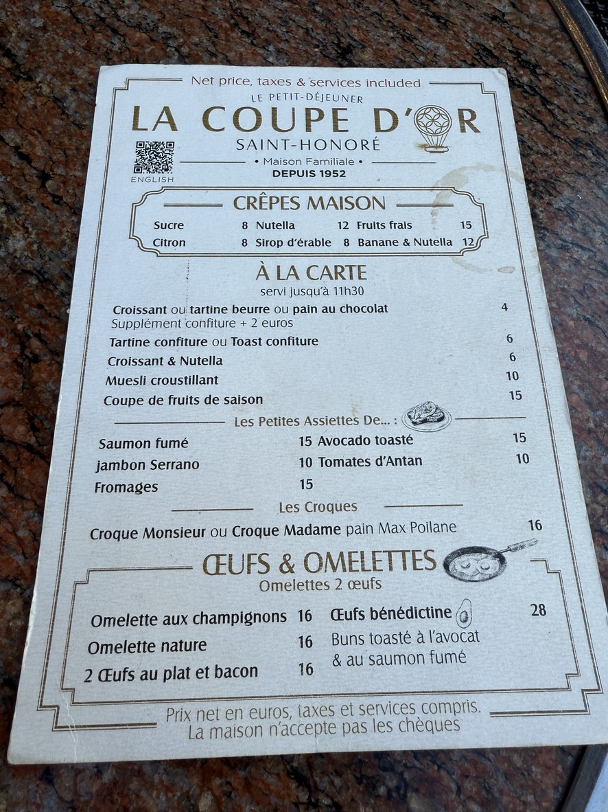 La Coupe d'Or menu 2