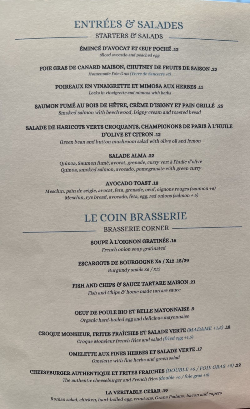Alma et George menu 1