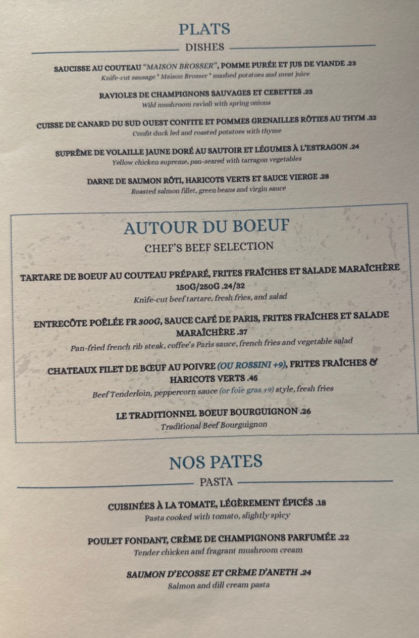 Alma et George menu 2