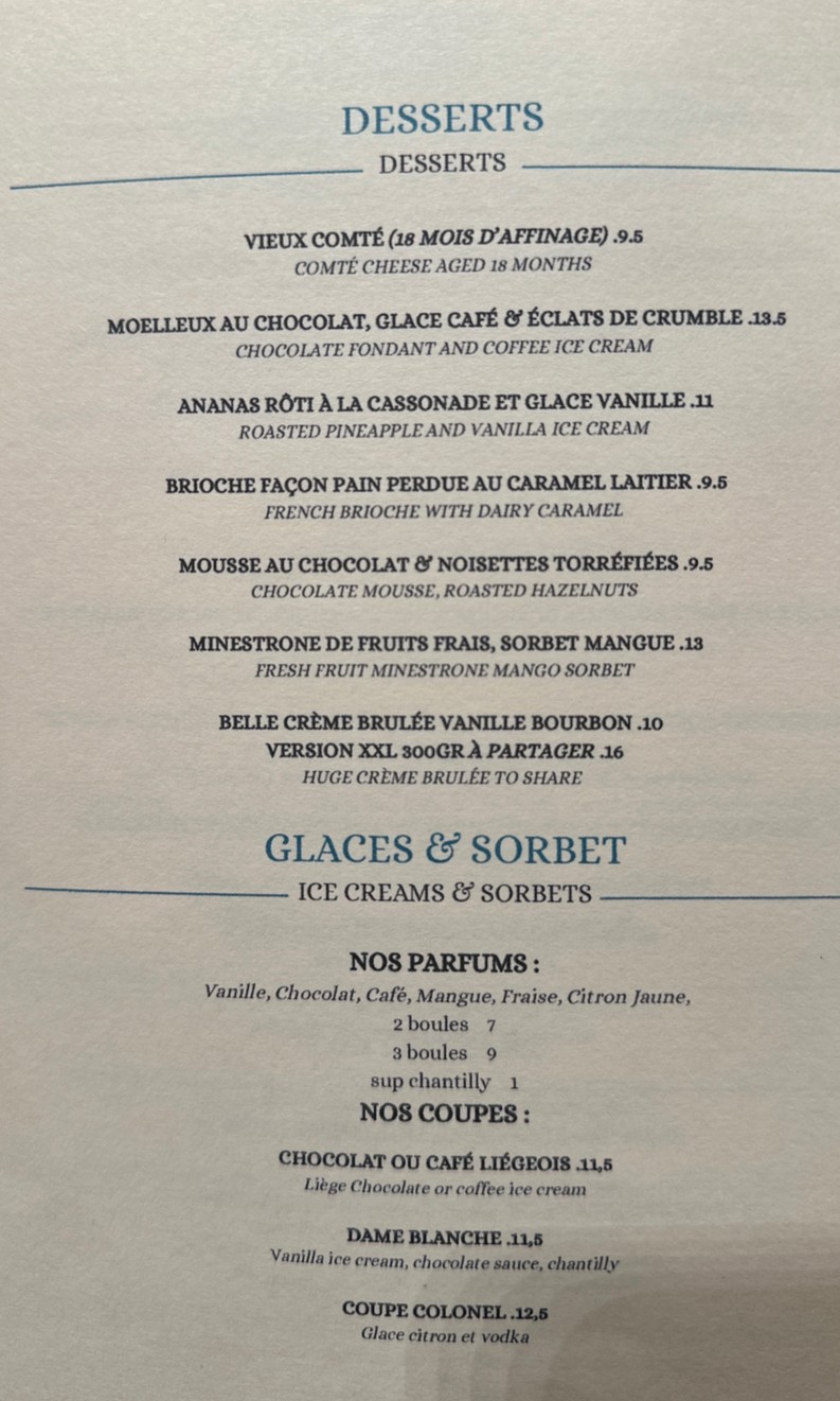 Alma et George menu 3