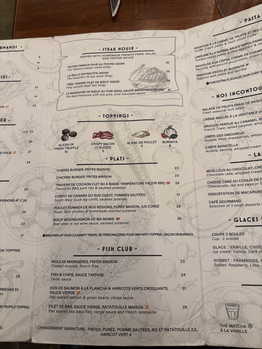 Les Amours en París menu 2