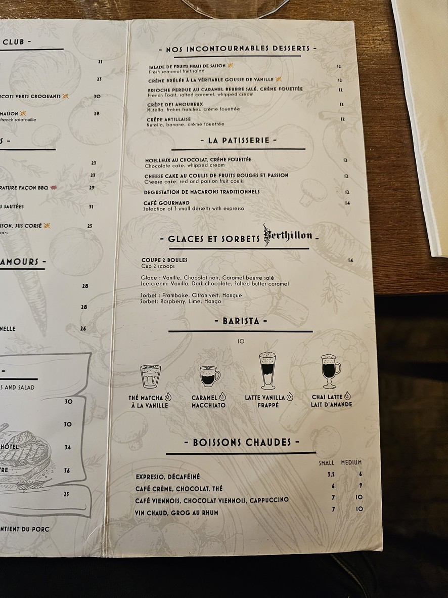 Les Amours en París menu 3